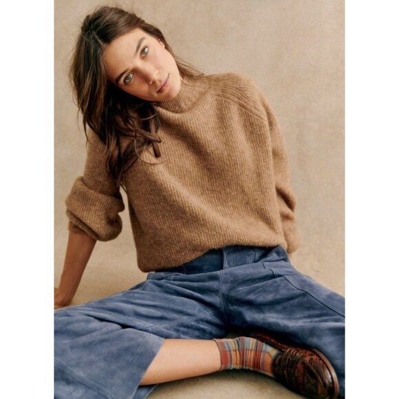 Final Offer! EUC Sézane Otis Alpaca Blend Mock Neck Sweater Camel Medium - Picture 2 of 9